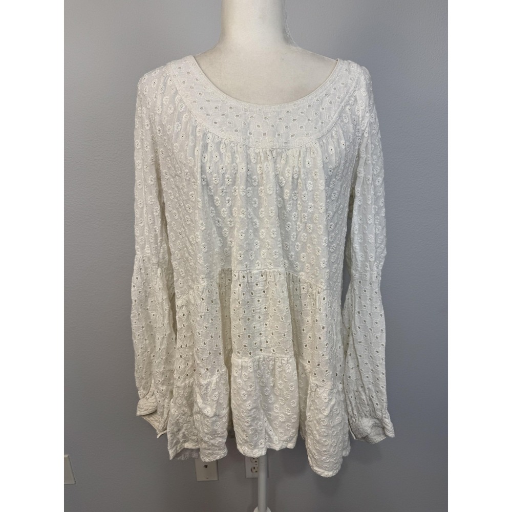 Anthropologie Meadow Rue Tunic Top Women's XL White Eyelet Embroidered Boho